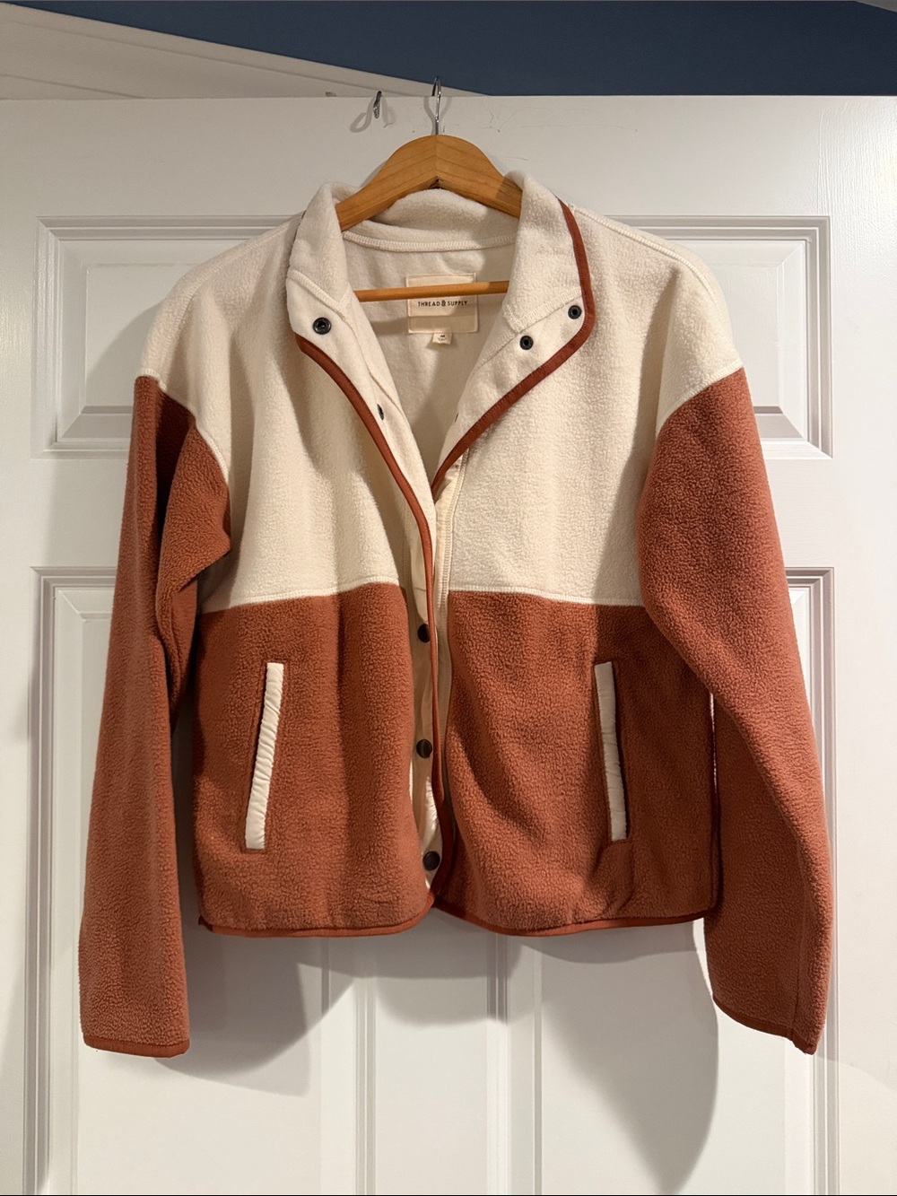 Thread & Supply Two-Tone Teddy Jacket in Cream and Rust